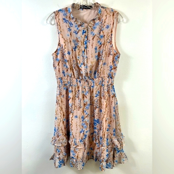 Allegra K Pink Floral Ruched Smocked Waist Dress, sz MD - Picture 1 of 12
